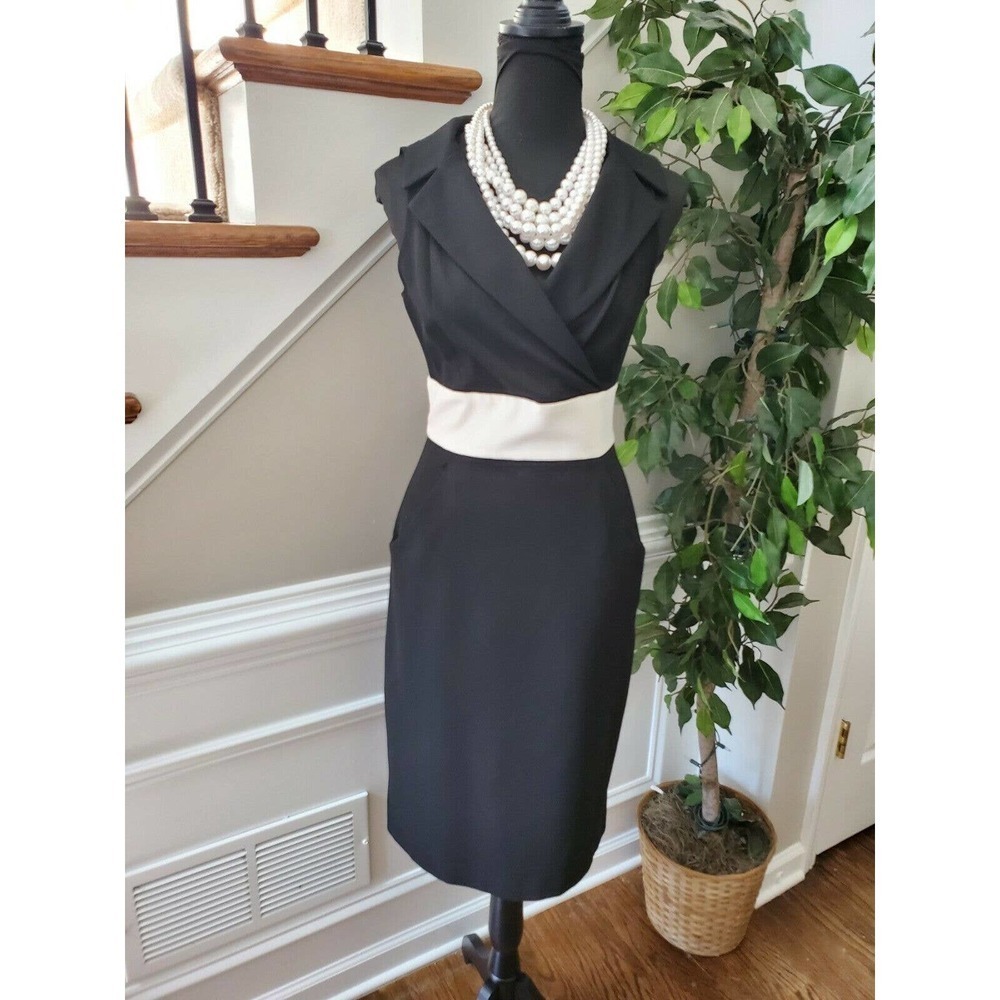 Chaiken Profile Women's Black Polyester Sleeveless V-Neck Knee Length Dress 6